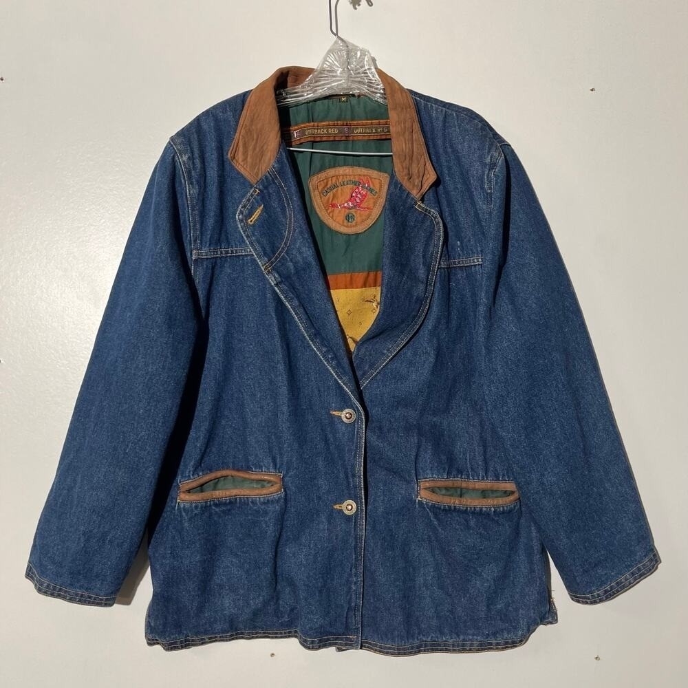 Vintage Outback Red Casual Leather Games Button Up Blazer Jacket Men's Medium